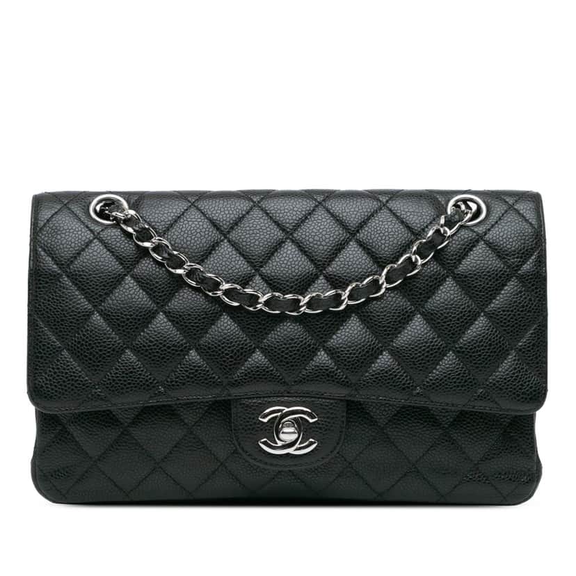 Chanel Medium Classic Caviar Double Flap Black Leather Good condition - Front View