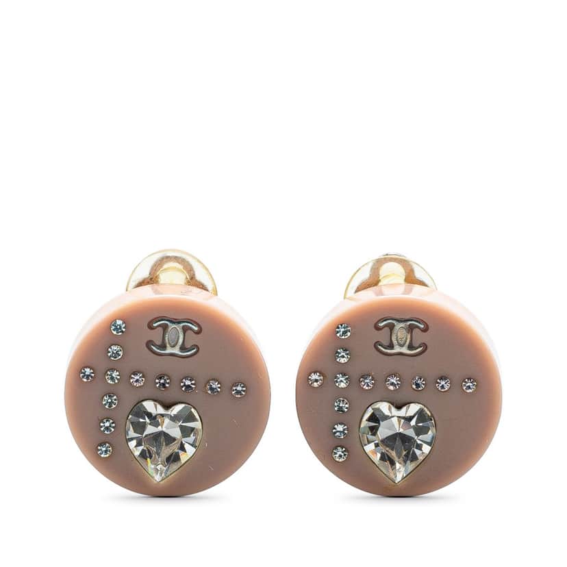 Chanel Resin and Silver CC Rhinestone Clip On Earrings Pink Good condition - Front View