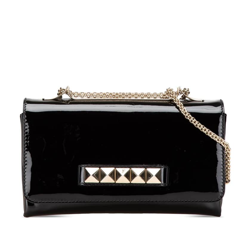 Valentino Patent Vava Voom Chain Clutch Black Leather Good condition - Front View