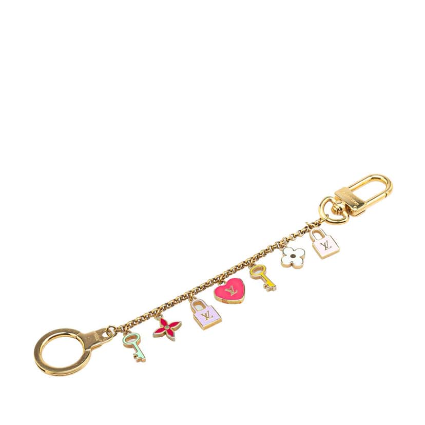 Louis Vuitton Gold Plated Monogram Pretty Charms Key Chain Holder and Bag Charm Gold Brass Good condition - Front View