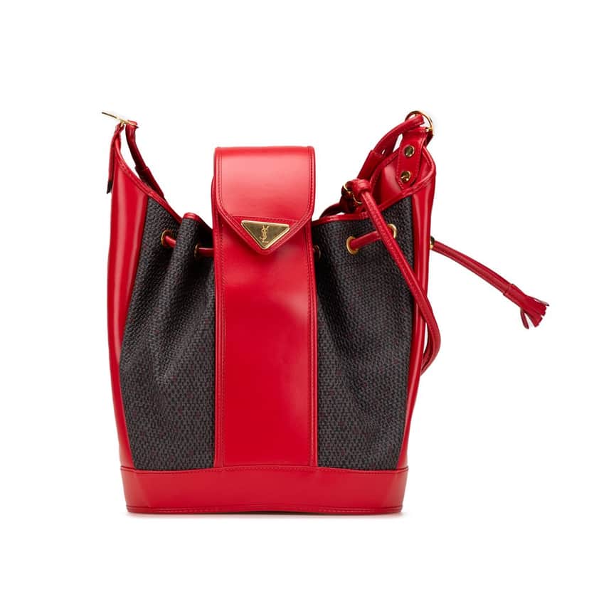 Yves Saint Laurent Coated Canvas Bucket Bag Grey Canvas Good condition - Front View