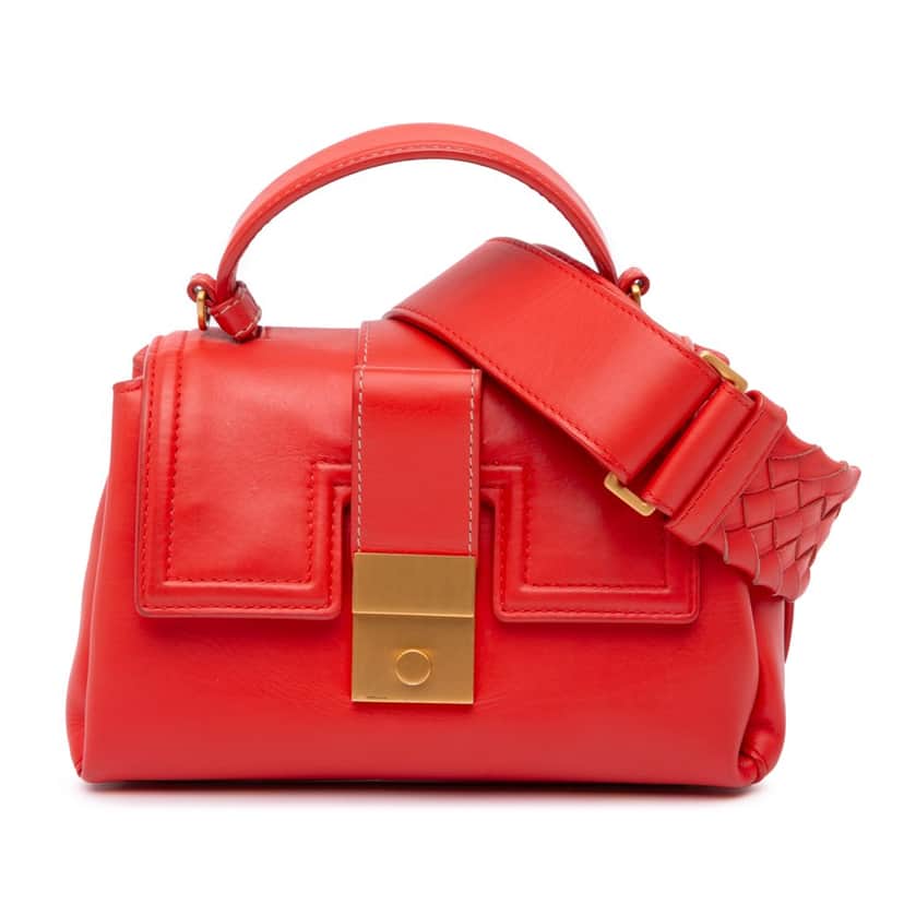 Bottega Veneta Mini Leather Piazza Top Handle Satchel Red Leather Good condition - Front View