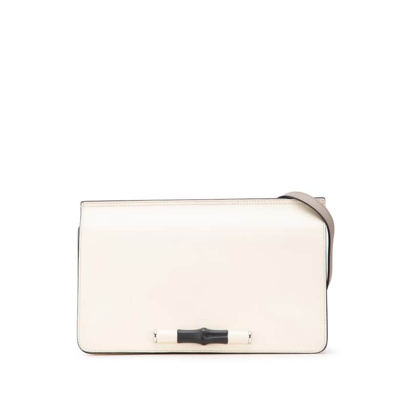 Gucci Leather Lady Bamboo Shoulder Bag White Leather Good condition - Front View