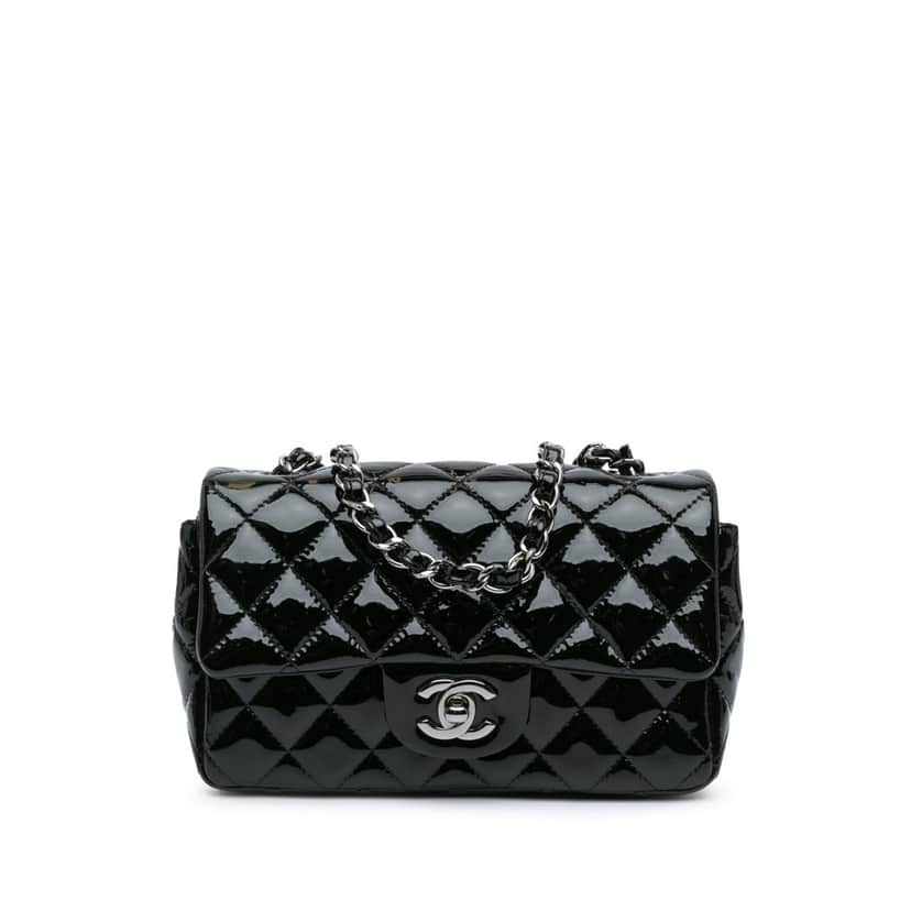 Chanel Mini Rectangular Classic Patent Single Flap Black Leather Good condition - Front View