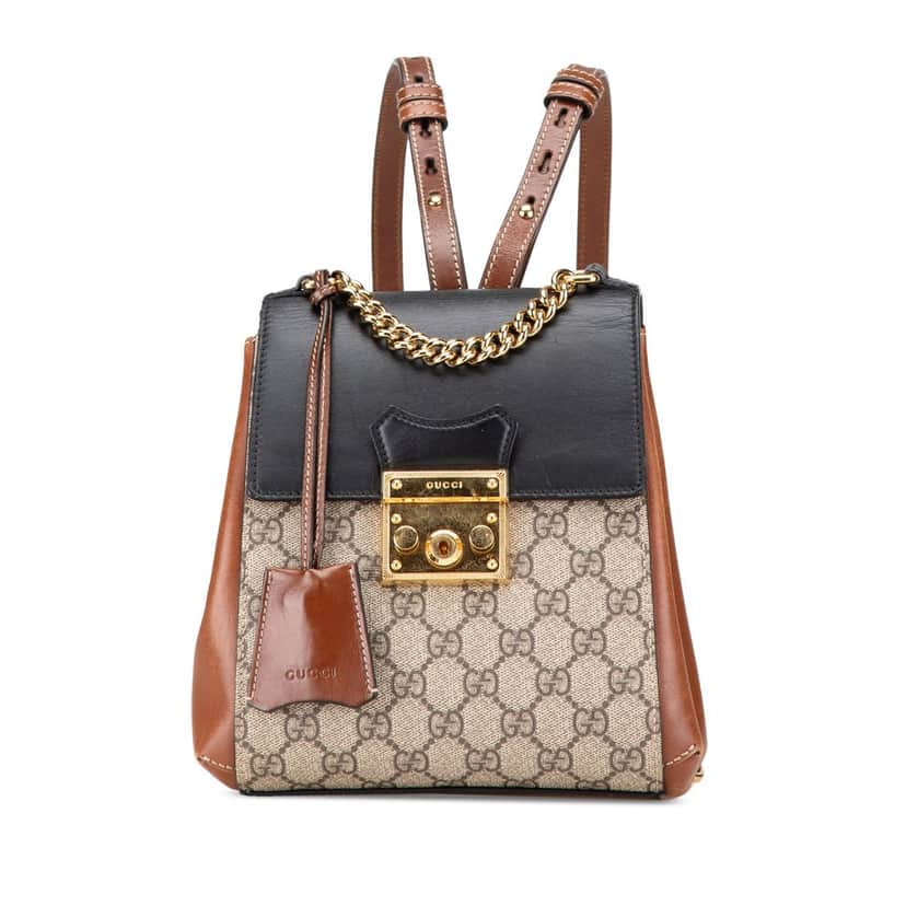Gucci GG Supreme Padlock Backpack Brown Canvas Good condition - Front View