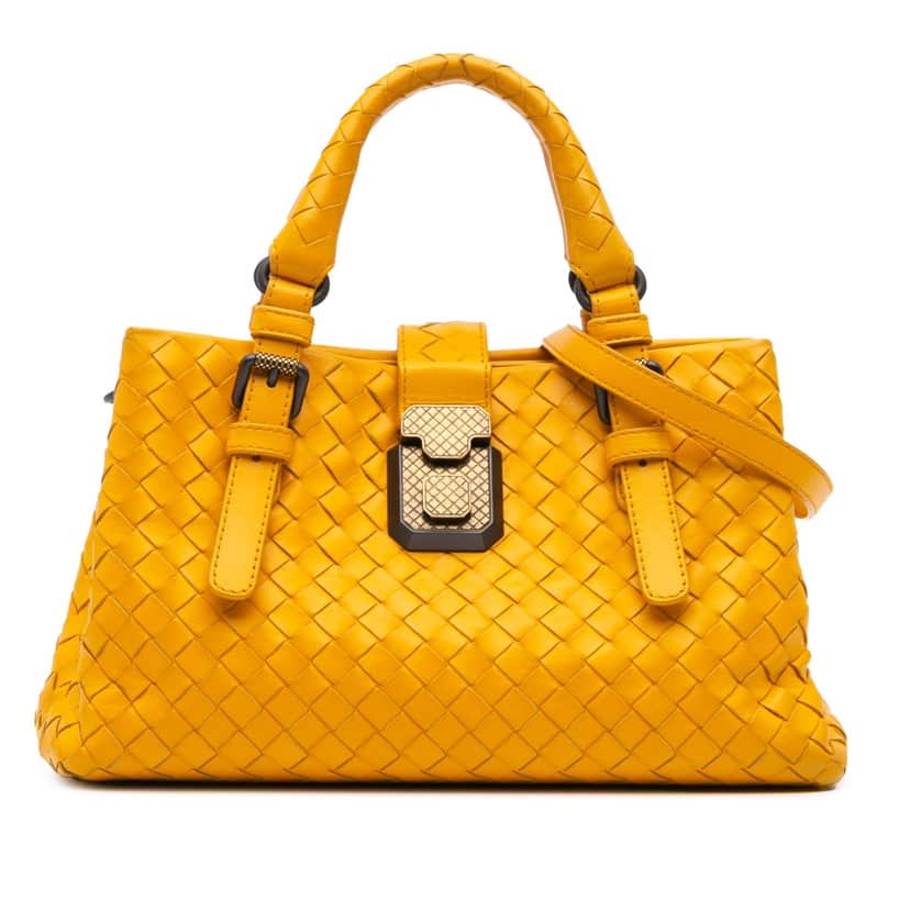 Bottega Veneta Mini Nappa Intrecciato Roma Satchel Yellow Leather Good condition - Front View