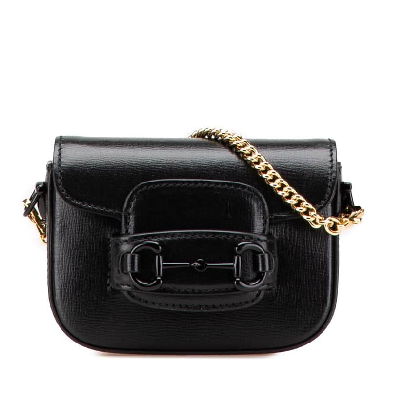 Gucci Mini Leather Horsebit 1955 Web Satchel Black Leather Good condition - Front View