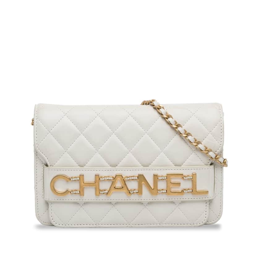 Chanel Enchained Wallet on Chain White Leather Very good condition - Front View
