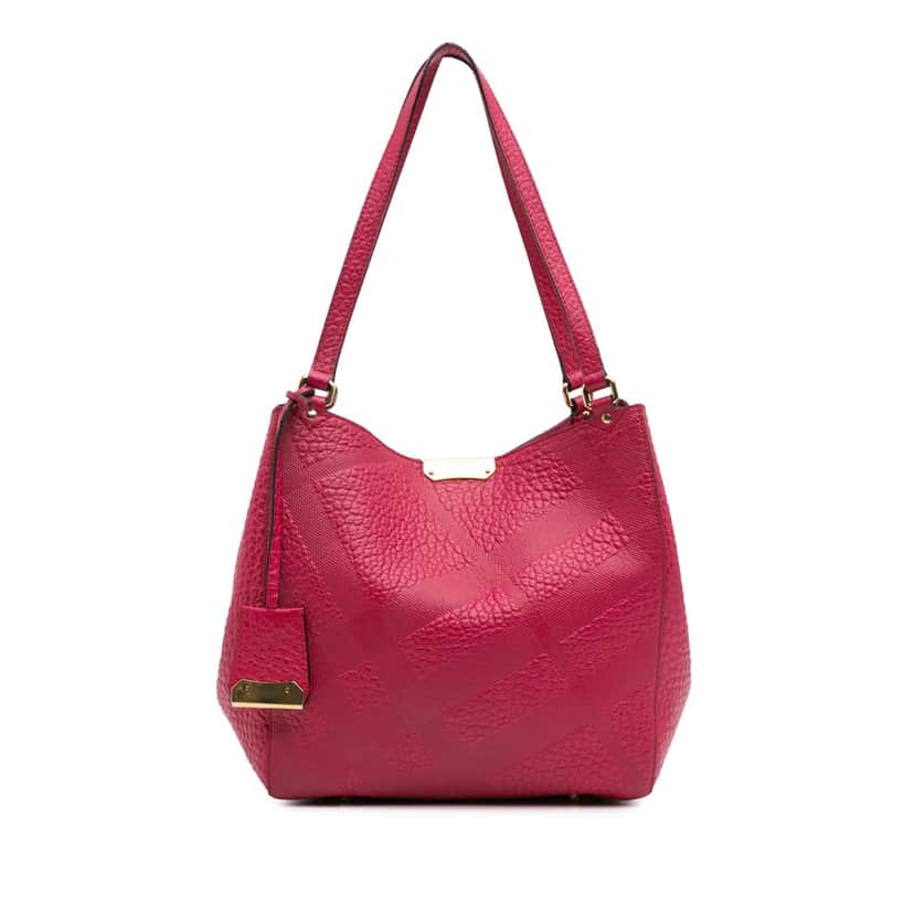Burberry Small Embossed Grain Check Leather Canterbury Tote Pink Leather Good condition - Front View