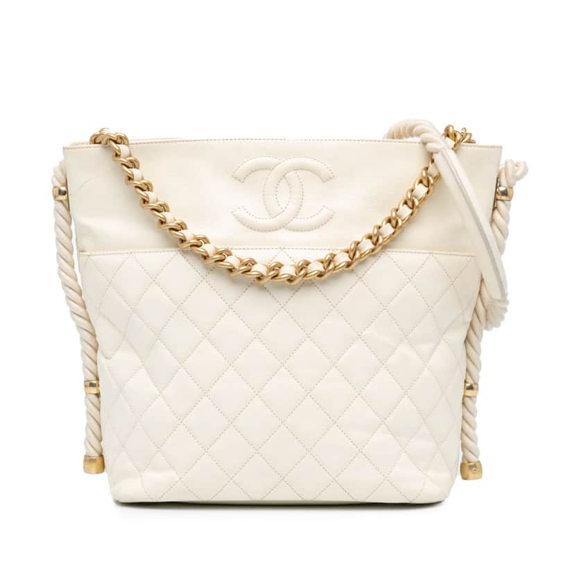 Chanel Crumpled Calfskin En Vogue Rope Satchel White Leather Good condition - Front View