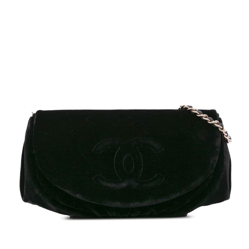 Chanel CC Velvet Half Moon Wallet on Chain Black Velvet Good condition - Front View