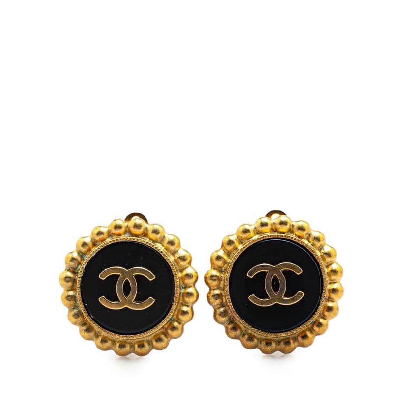 Chanel Gold Plated and Resin CC Clip on Earrings Gold Metal Good condition - Front View