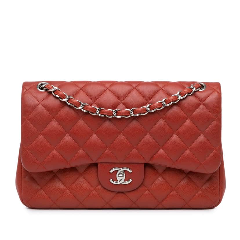 Chanel Jumbo Classic Caviar Double Flap Orange Leather Good condition - Front View