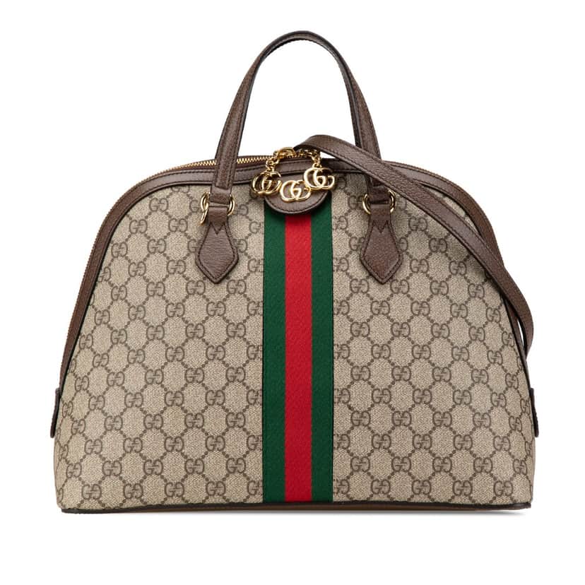 Gucci Medium GG Supreme Ophidia Web Satchel Brown Canvas Good condition - Front View