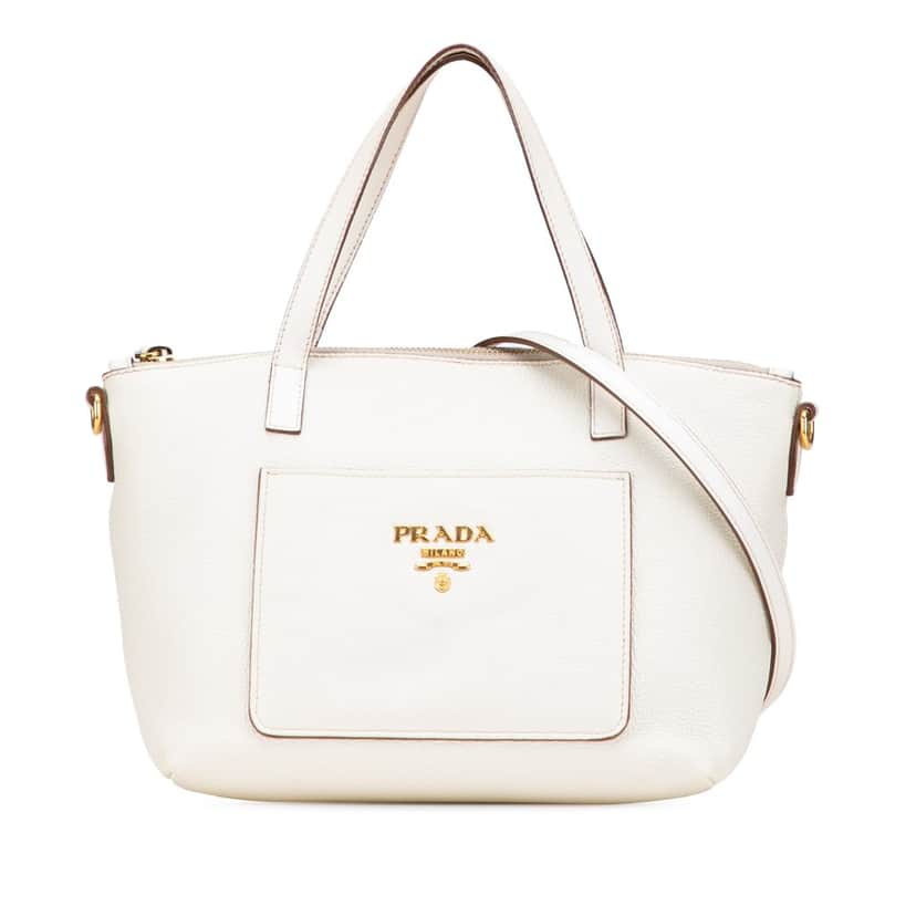 Prada Vitello Daino Front Pocket Tote White Leather Good condition - Front View