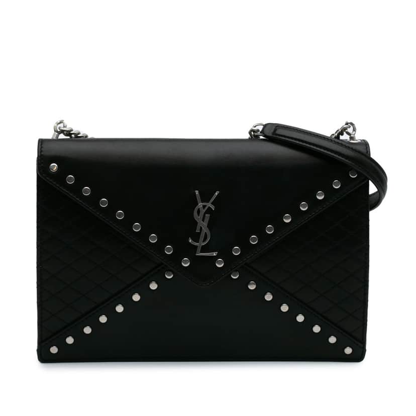 Saint Laurent Quilted Lambskin Studded Monogram Gaby Shoulder Bag Black Leather Good condition - Front View