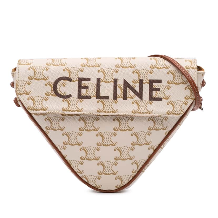 Celine Coated Canvas Triomphe Triangle Crossbody White Canvas Good condition - Front View