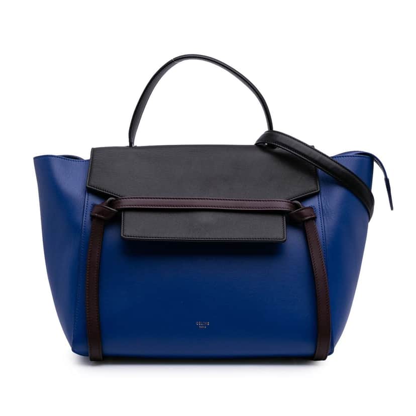 Celine Mini Bicolor Grained Calfskin Belt Bag Blue Leather Good condition - Front View