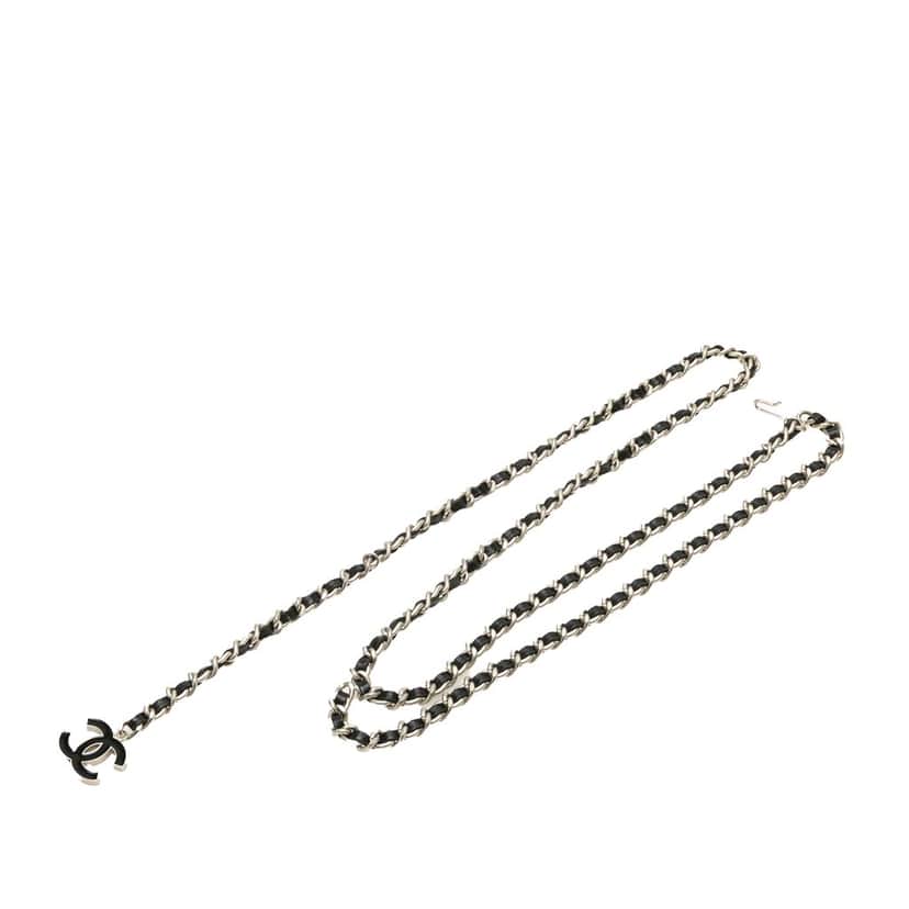 Chanel Silver CC Leather Woven Chain Belt Silver Silver Very good condition - Front View