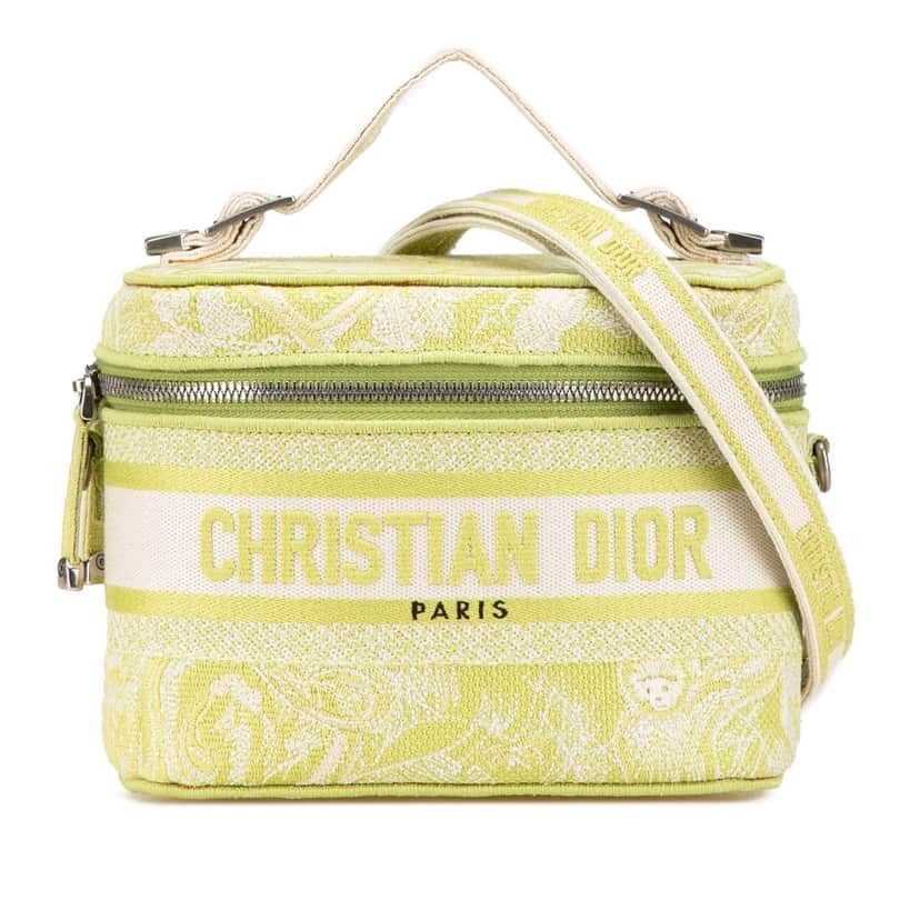 Dior Small Canvas Embroidered Toile De Jouy Diortravel Vanity Case Green Canvas Good condition - Front View