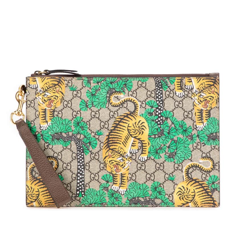 Gucci GG Supreme Bengal Clutch Brown Canvas Good condition - Front View