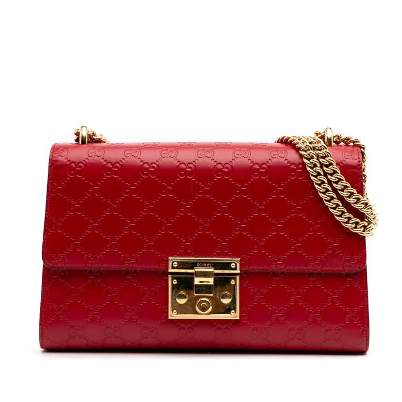 Gucci Medium Guccissima Padlock Shoulder Bag Red Leather Good condition - Front View
