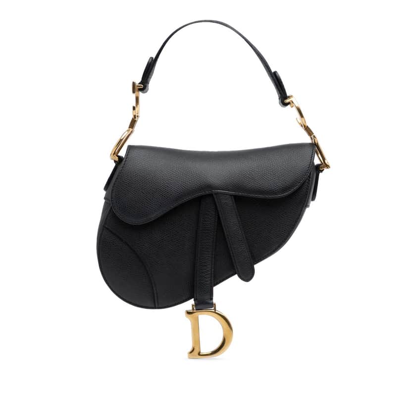 Dior Mini Grained Calfskin Saddle Black Leather Good condition - Front View