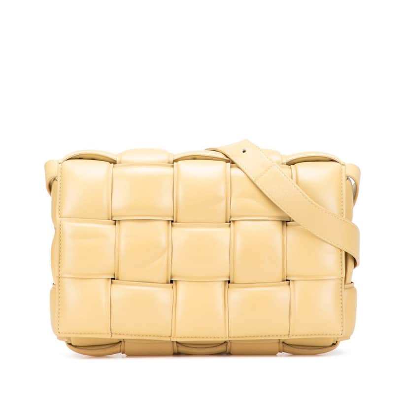 Bottega Veneta Nappa Intrecciato Padded Cassette Crossbody Yellow Leather Good condition - Front View