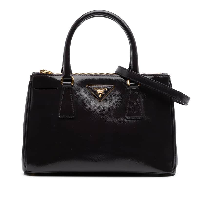 Prada Small Saffiano Vernice Galleria Double Zip Satchel Purple Leather Good condition - Front View