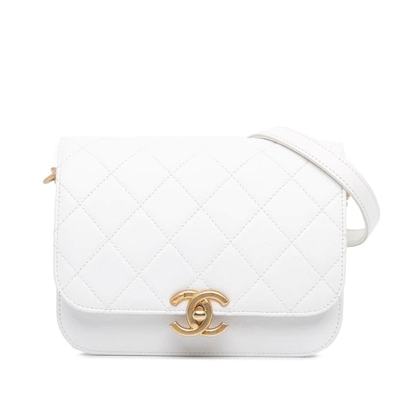 Chanel CC Quilted Caviar Flap Crossbody White Leather Good condition - Front View