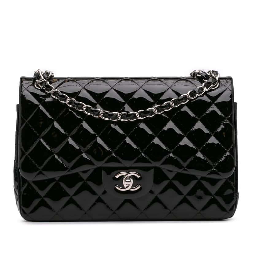 Chanel Jumbo Classic Patent Double Flap Black Leather Good condition - Front View