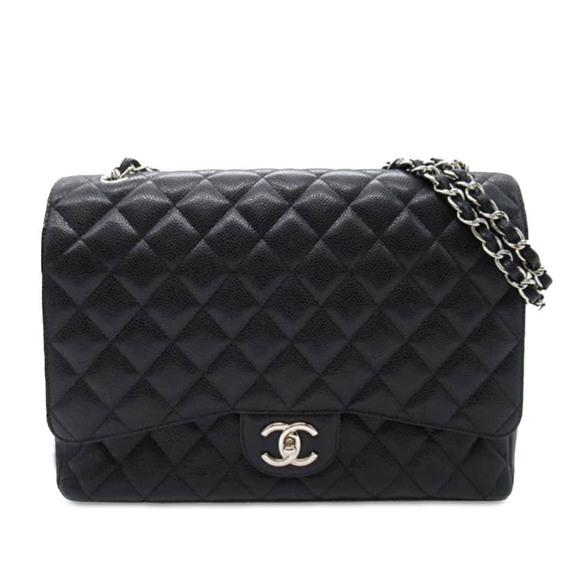 Chanel Maxi Classic Caviar Double Flap Black Leather Good condition - Front View