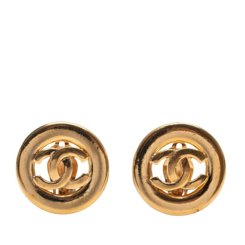 Chanel Gold Plated CC Round Clip On Earrings Gold Metal Good condition - Front View