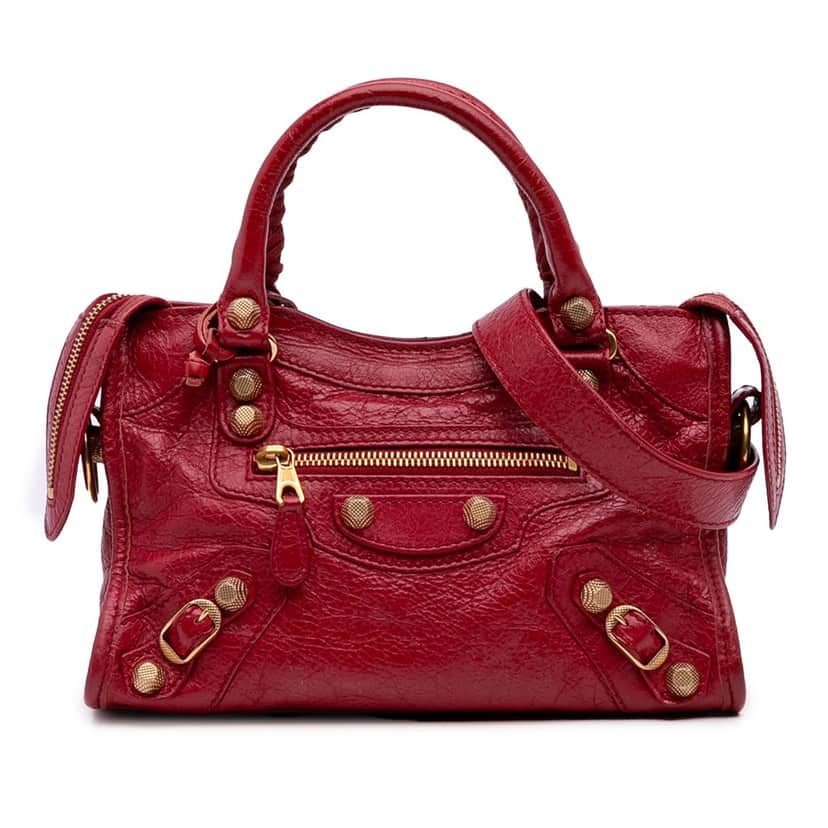 Balenciaga Mini Lambskin Motocross City Giant 21 Satchel Red Leather Good condition - Front View