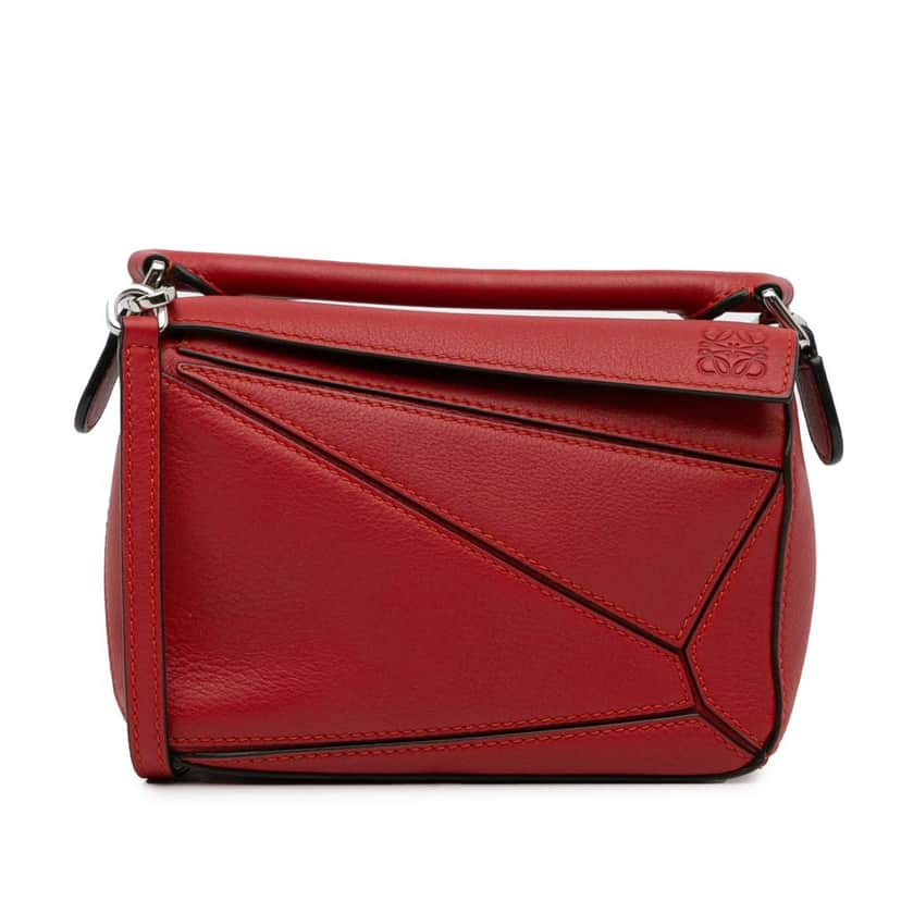 Loewe Mini Calfskin Puzzle Satchel Red Leather Good condition - Front View