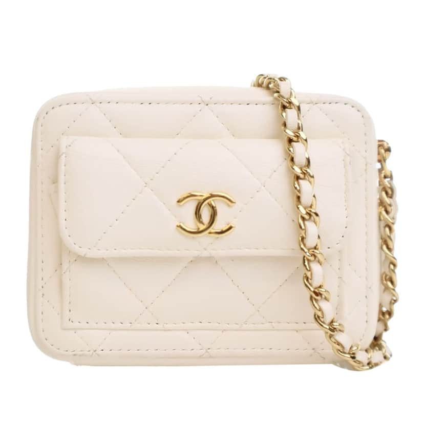 Chanel Mini Quilted Lambskin CC Vanity Case White Leather Good condition - Front View