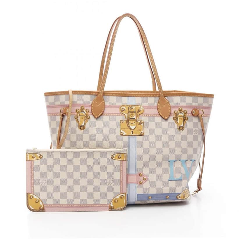 Louis Vuitton Damier Azur Summer Trunks Neverfull MM White Canvas Good condition - Front View