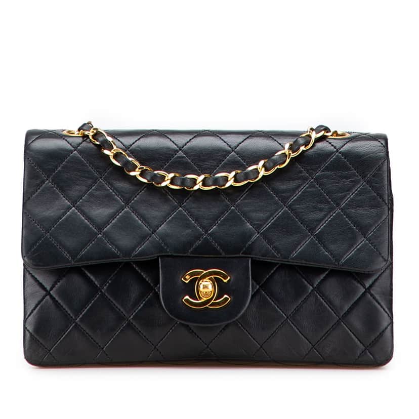 Chanel Small Classic Lambskin Double Flap Black Leather Good condition - Front View