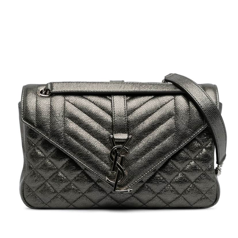 Saint Laurent Medium Iridescent Calfskin Triquilt Monogram College Bag Silver Leather Good condition - Front View