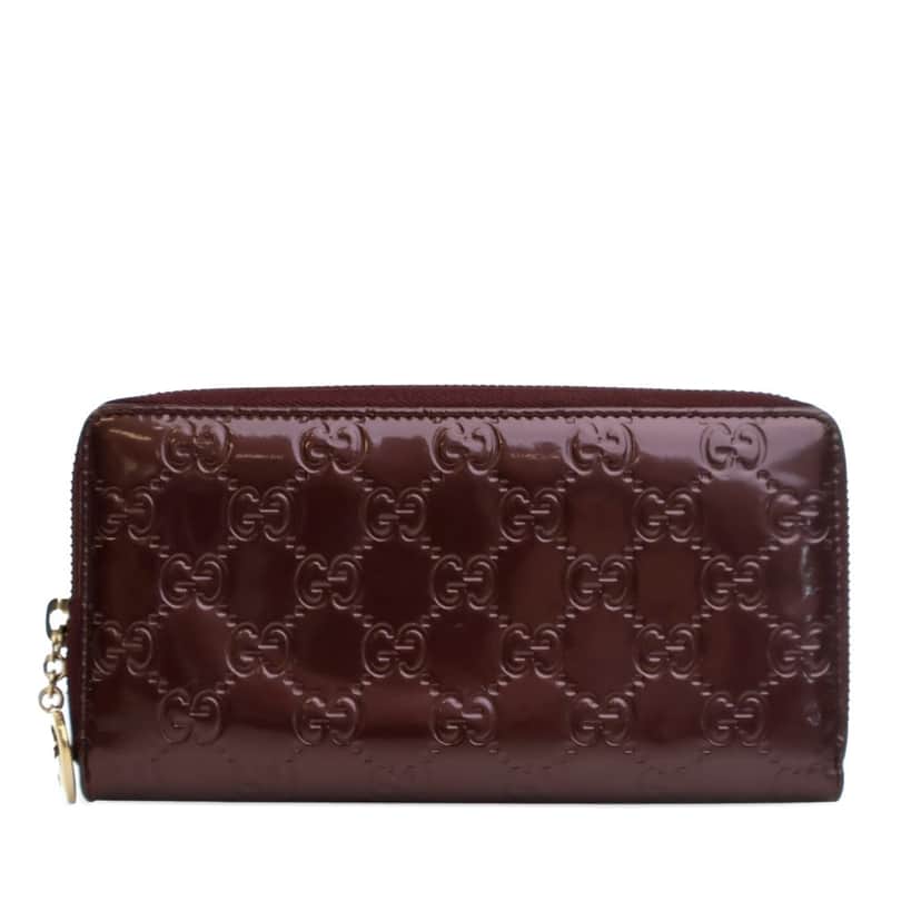 Gucci Patent Guccissima Zip Around Long Wallet Red Leather Good condition - Front View