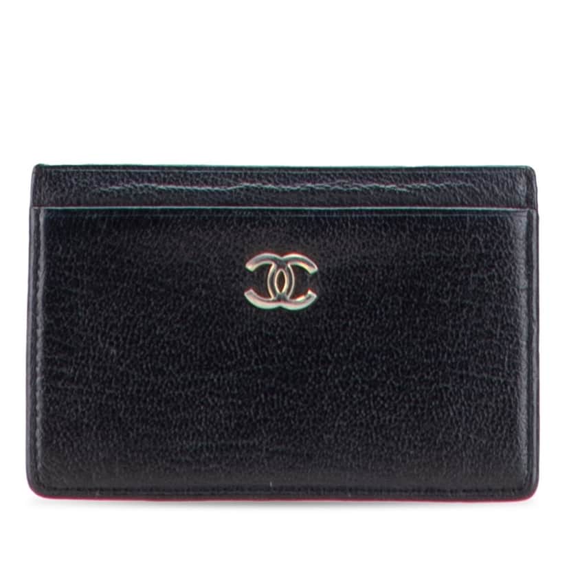 Chanel CC Goatskin Card Holder Black Leather Good condition - Front View