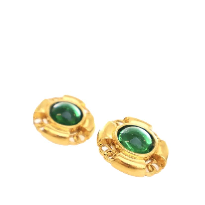 Chanel Gold Plated Gripoix Round Clip On Earrings Gold Metal Good condition - Front View