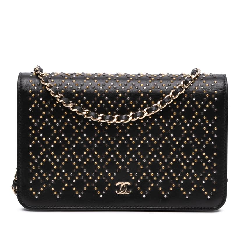 Chanel CC Studded Lambskin Wallet on Chain Black Leather Good condition - Front View