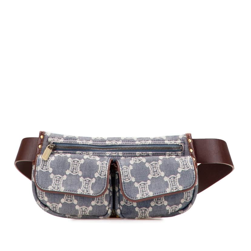 Celine Macadam Denim Double Pocket Belt Bag Blue Denim Good condition - Front View