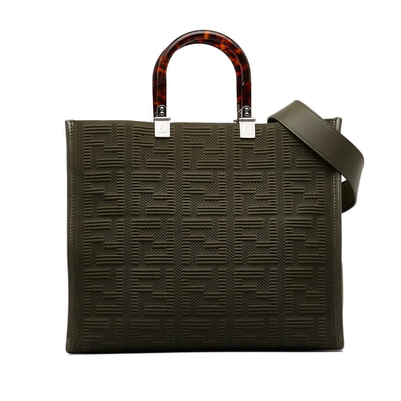 Fendi Medium Zucca Sunshine Shopper Canvas Tote Green Canvas Good condition - Front View