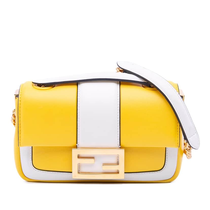 Fendi Mini Bicolor Nappa Apolo Chain Baguette Shoulder Bag Yellow Leather Very good condition - Front View