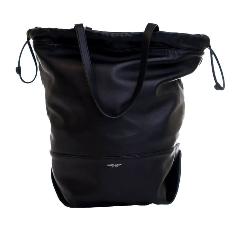 Saint Laurent Lambskin Harlem Drawstring Bucket Bag Black Leather Good condition - Front View