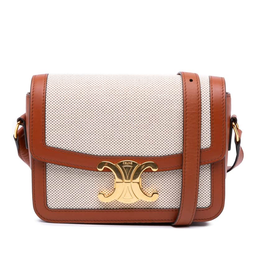 Celine Teen Canvas and Calfskin Triomphe Crossbody Brown Canvas Good condition - Front View
