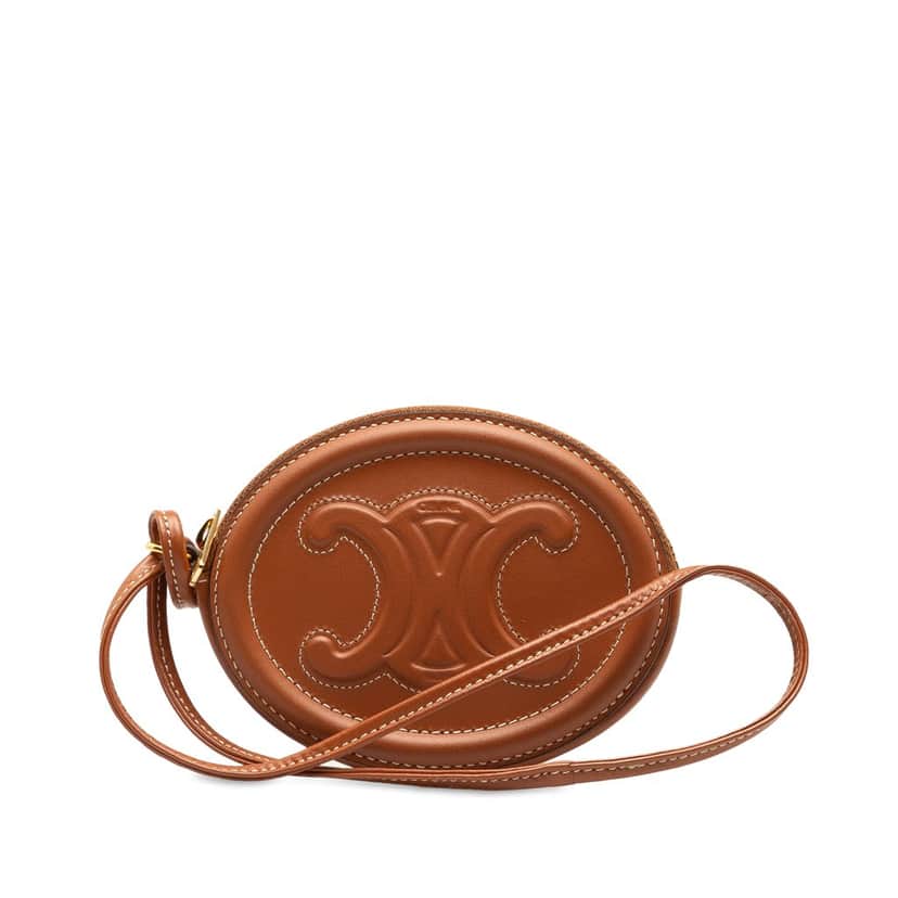 Celine Calfskin Cuir Triomphe Oval Clutch Brown Leather Good condition - Front View