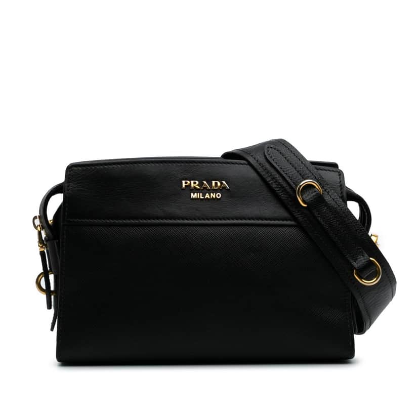 Prada Saffiano and City Calf Esplanade Crossbody Black Leather Good condition - Front View